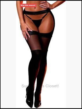 Women PU Leather Plus Size Suspender Pantyhose with Adjustable Thong Lingerie